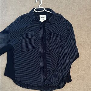 aerie Navy and White Micro-Striped Button-Down Shirt